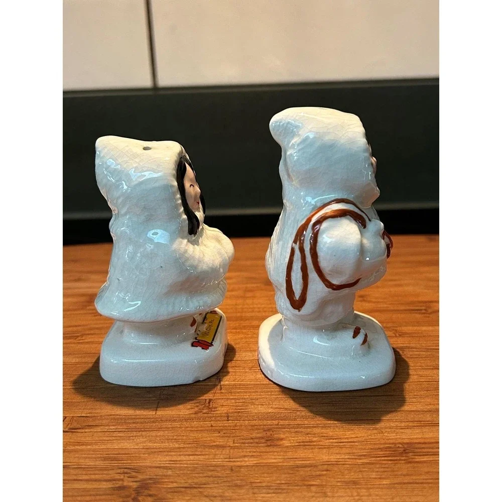 Vintage Horvath Eskimo Inuit Salt and Pepper Shakers Oil City Pa Souvenir White